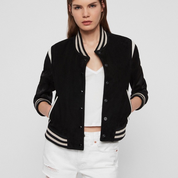 ALLSAINTS Black Keiko Suede Bomber Jacket - Picture 1 of 9